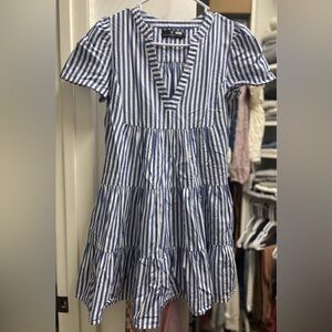 Pomander Place Blue and White Striped Casual Dress
